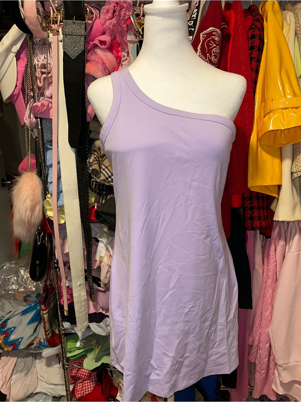 all in motion Lavender One-Shoulder Shift Dress